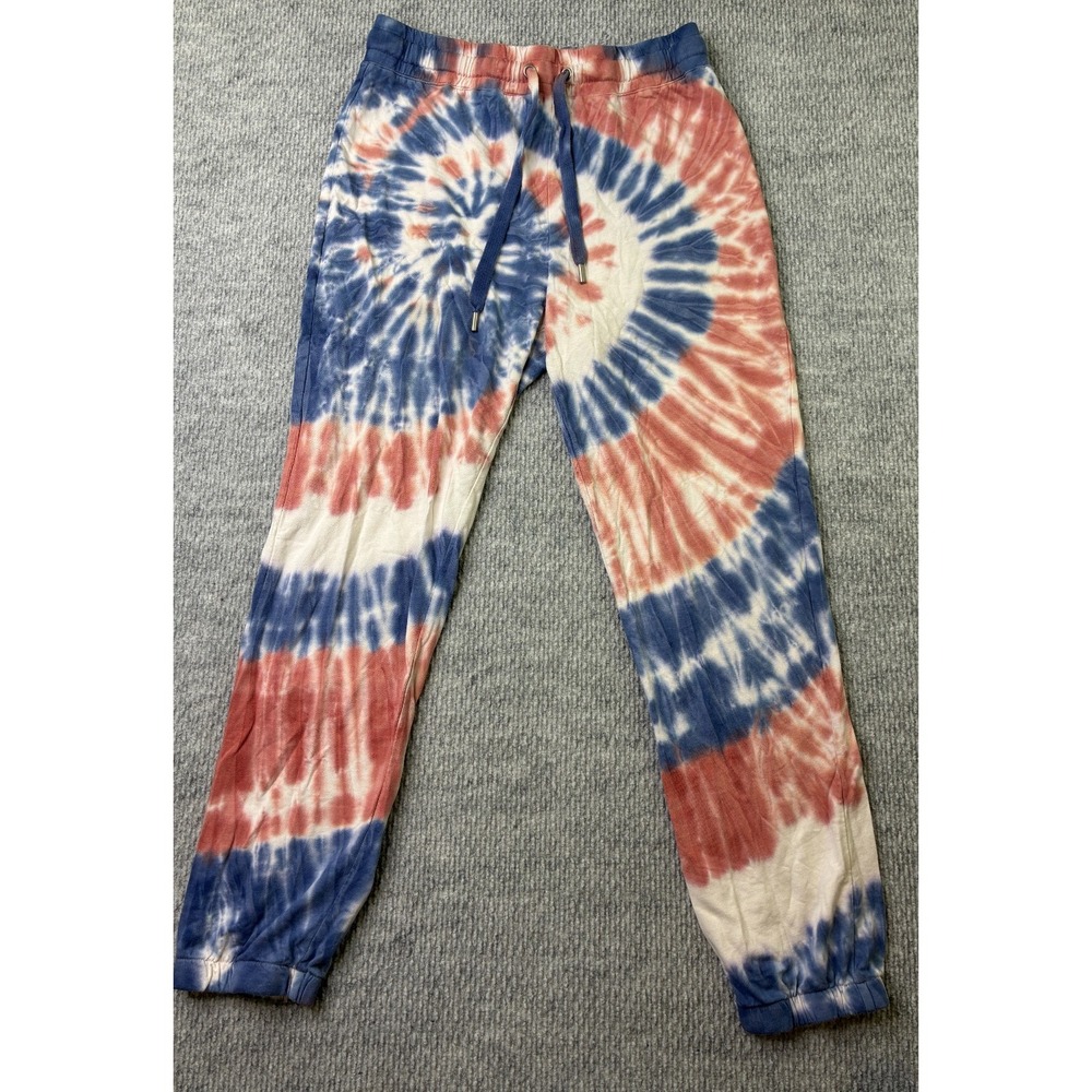 C&C California Womens S Tie Dye Jogger Pants Red White Blue Drawstring Boho